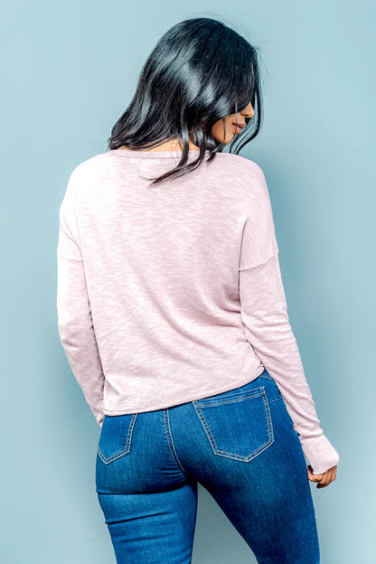 Heathered V Neck Button Down Top/Sweater with Tie Front Option