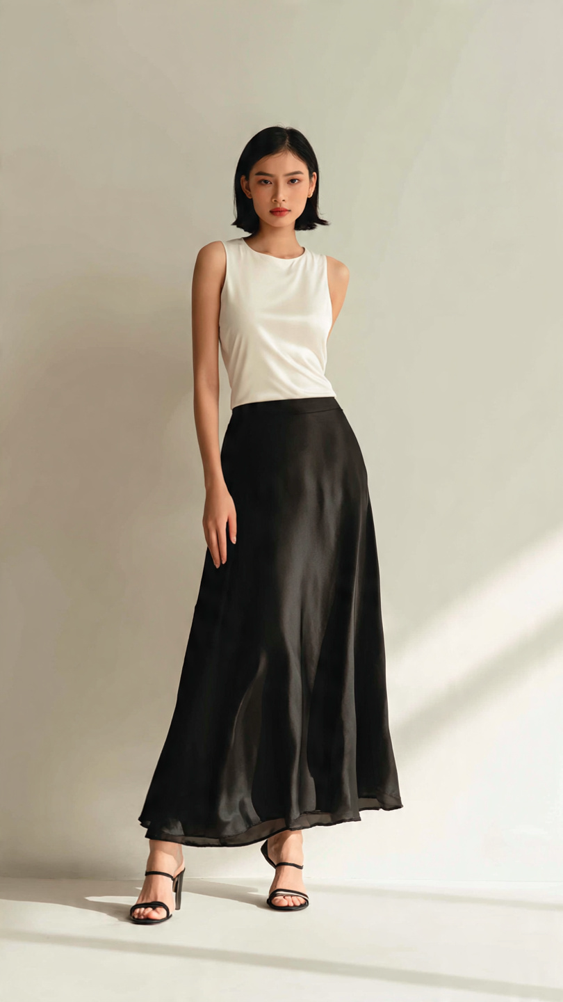 The "Liquid Drape" Satin Midi Skirt