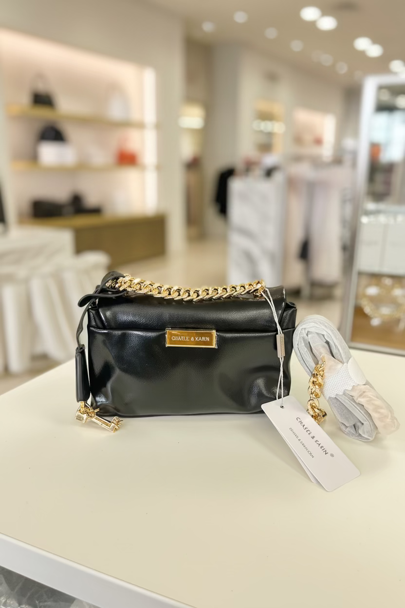 The CHASEL &amp; KARIN Pillow Chain Crossbody - Black &amp; White