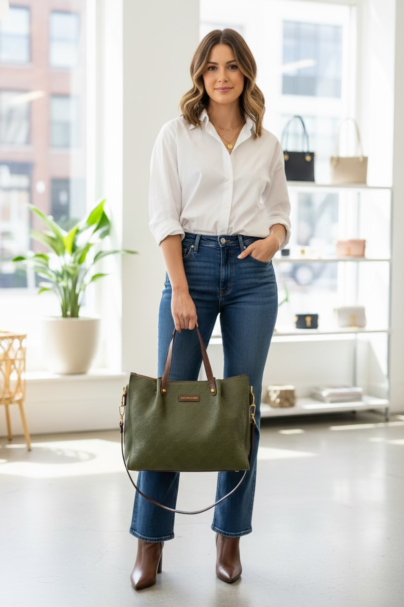 The JANI &amp; TINO Signature Embossed Tote - Olive Green