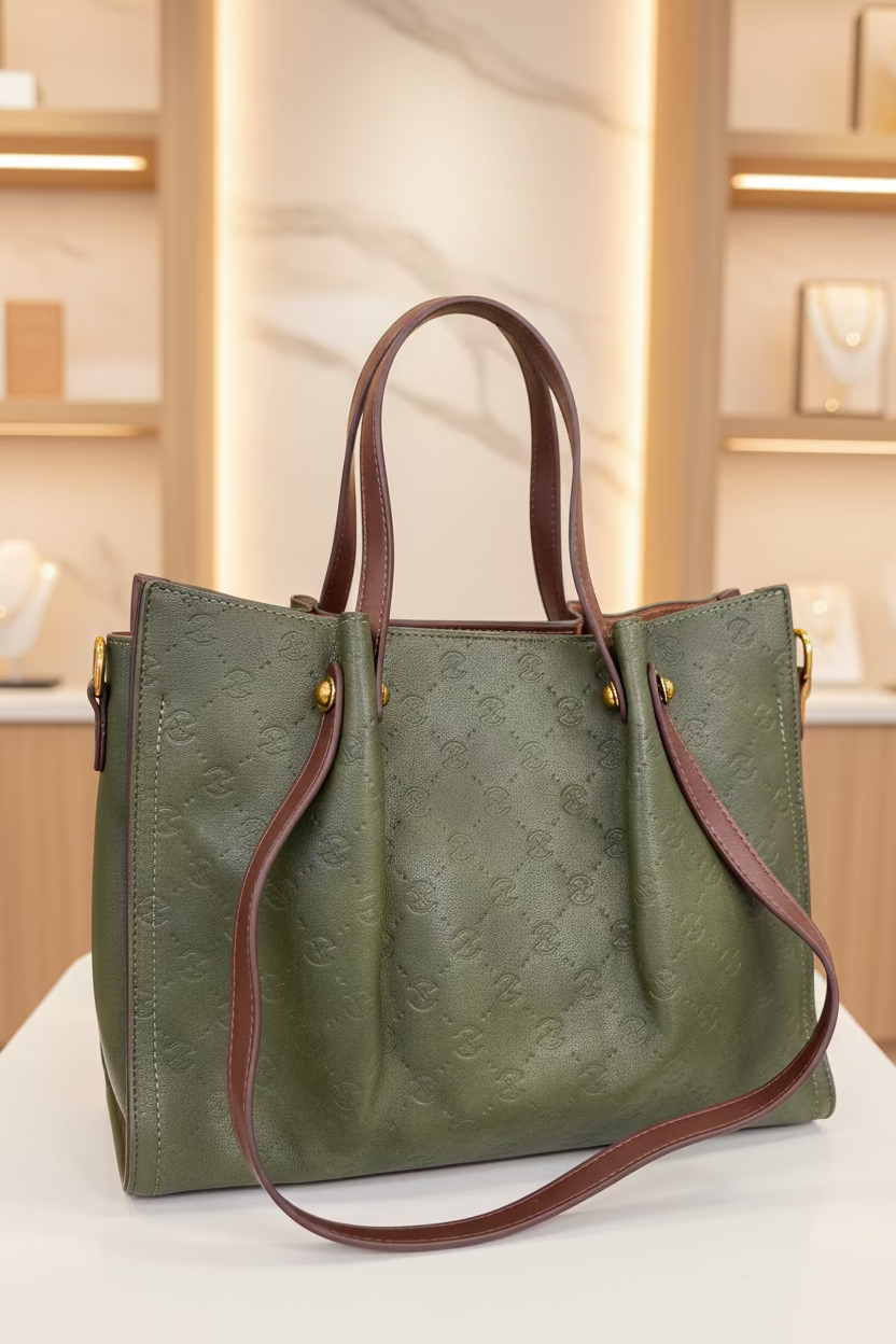 The JANI &amp; TINO Signature Embossed Tote - Olive Green