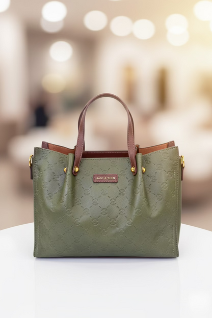 The JANI &amp; TINO Signature Embossed Tote - Olive Green