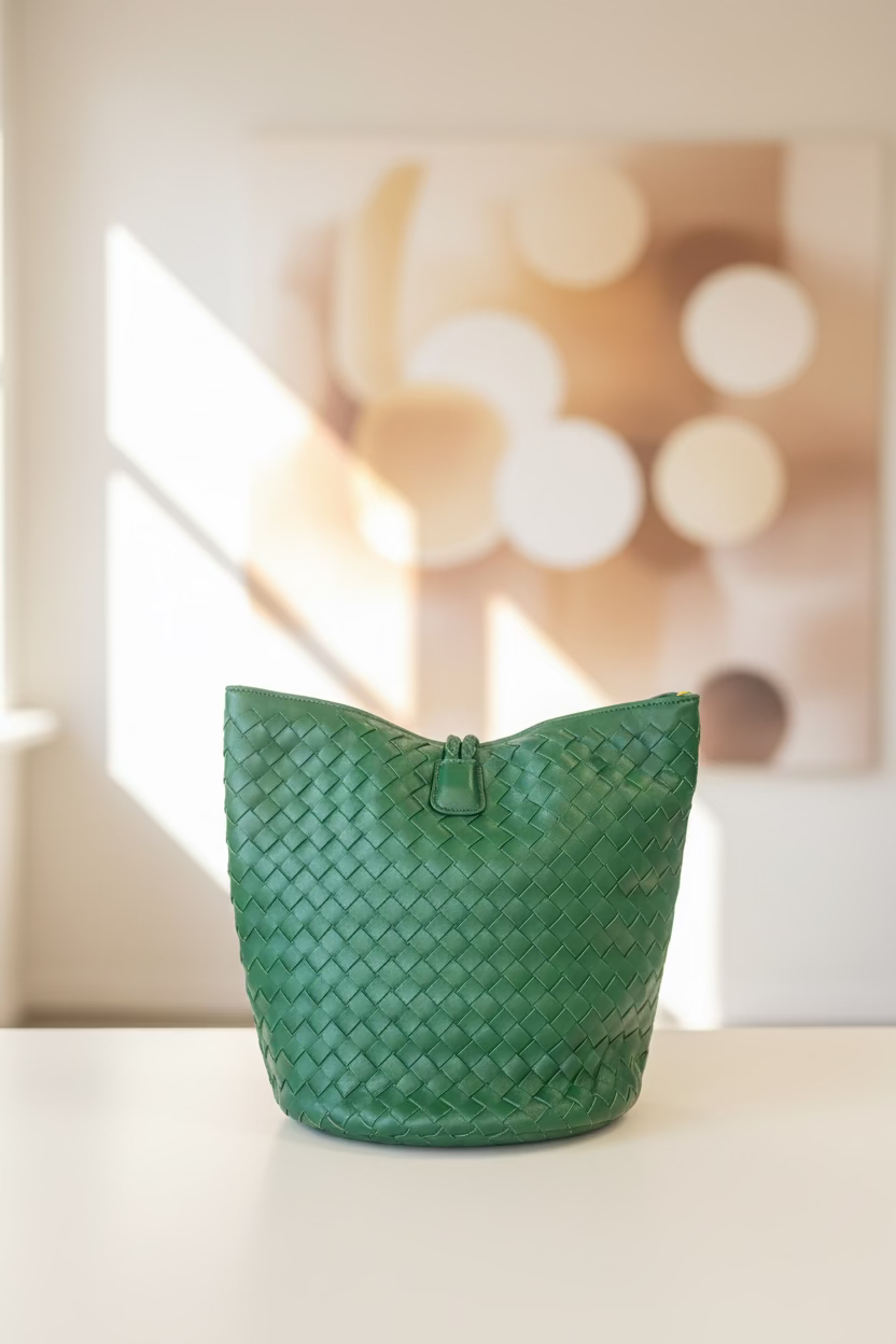 The Woven Luxe Bucket Bag - Emerald Green