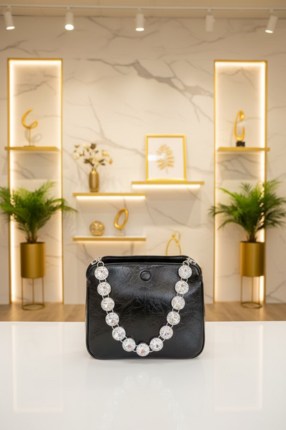 The Crystal Chain Shoulder Bag - Black Luxe