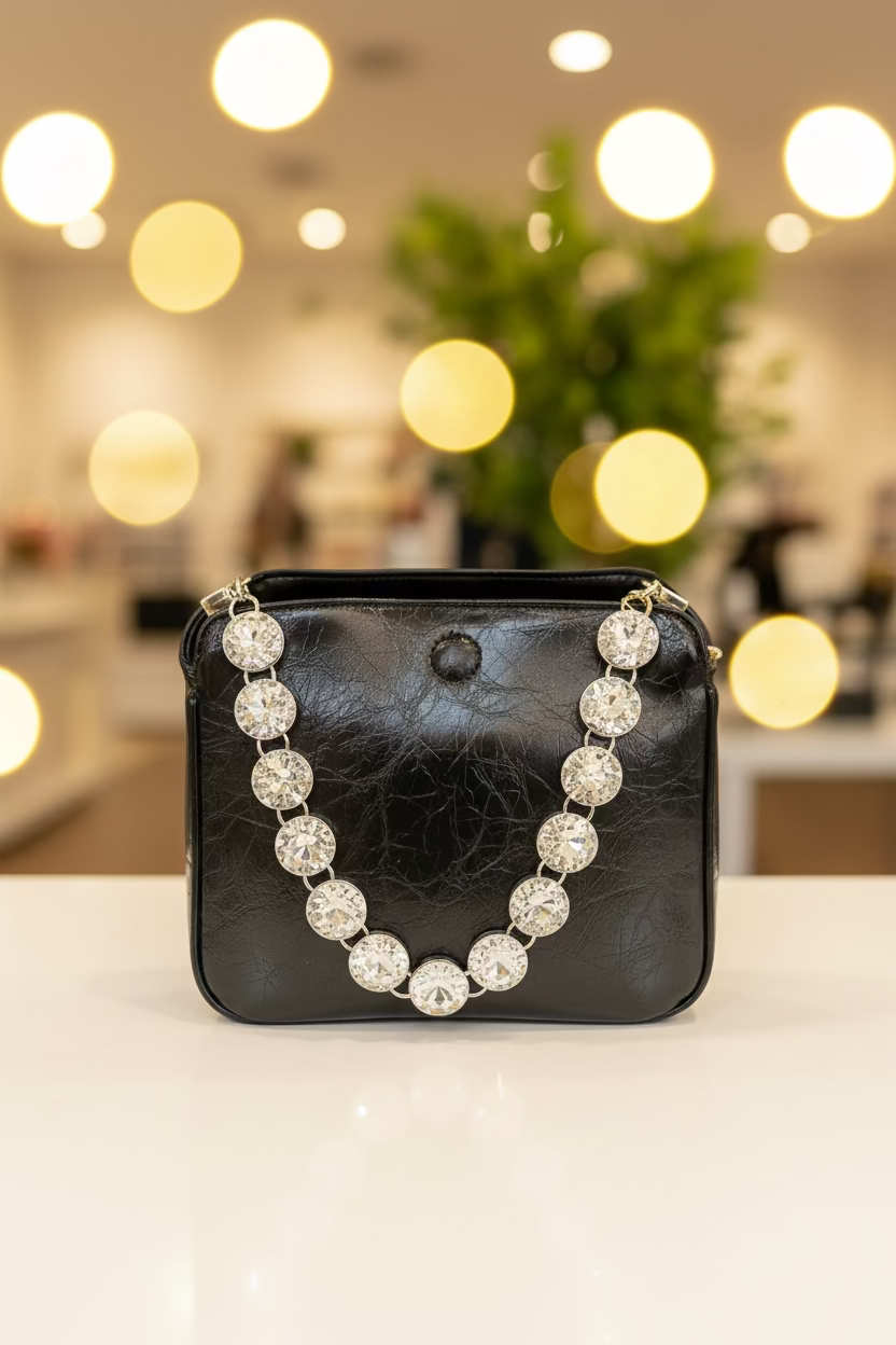 The Crystal Chain Shoulder Bag - Black Luxe