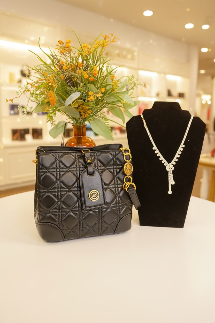 The JANI &amp; TINO Cannage Bucket Bag - Classic Black