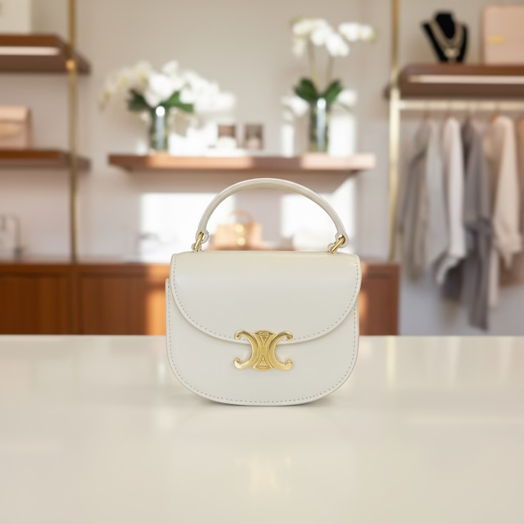 The Parisian Chic Triomphe Mini Top-Handle Bag - Cream
