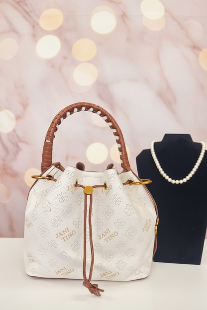 The Jani Tino Luxe Bucket Bag - White / Tan