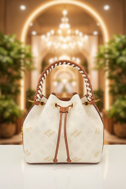 The Jani Tino Luxe Bucket Bag - White / Tan