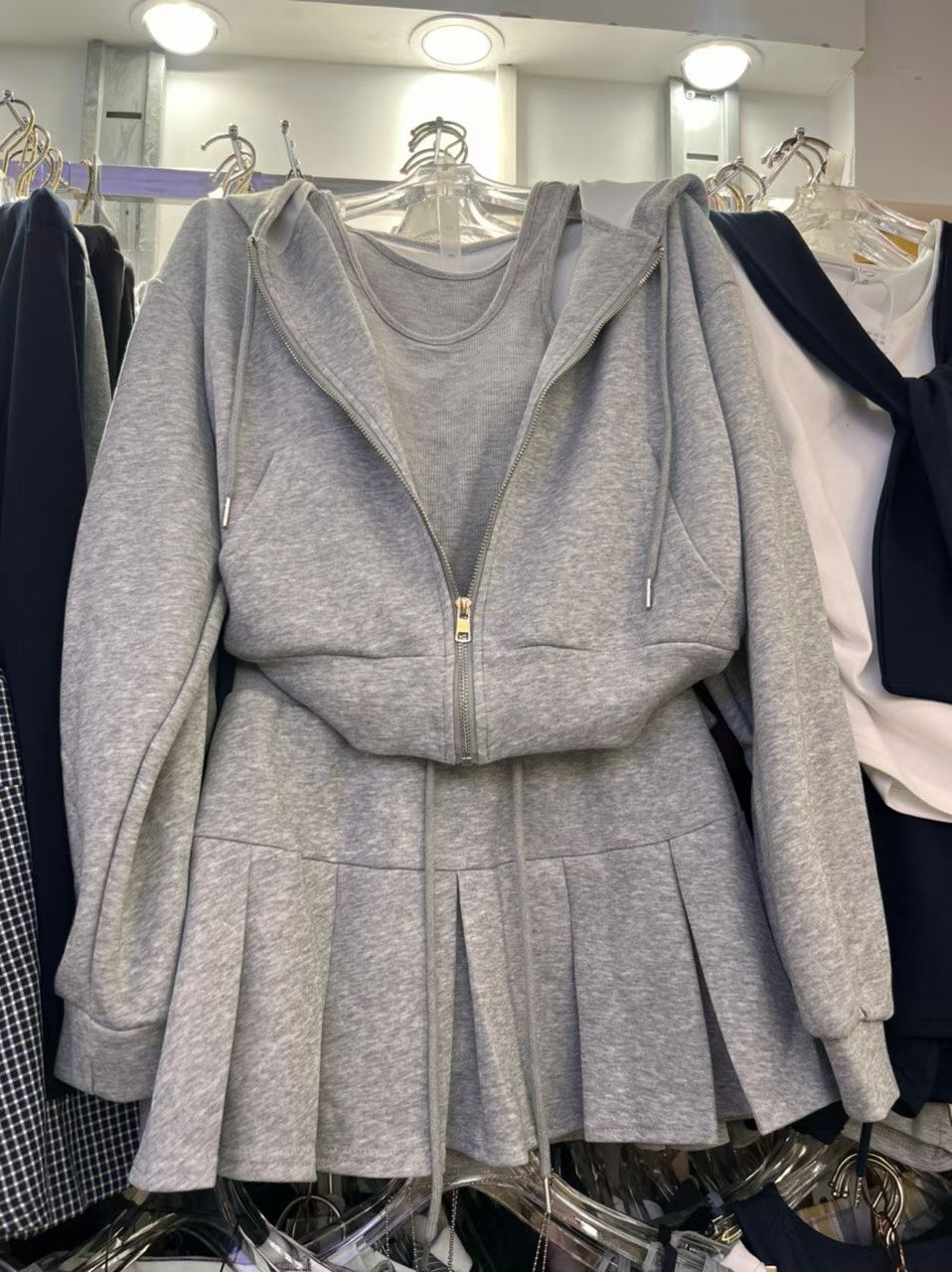 The Coquette Athleisure Pleated Set - 3 Piece Hoodie + Tank + Skirt Set