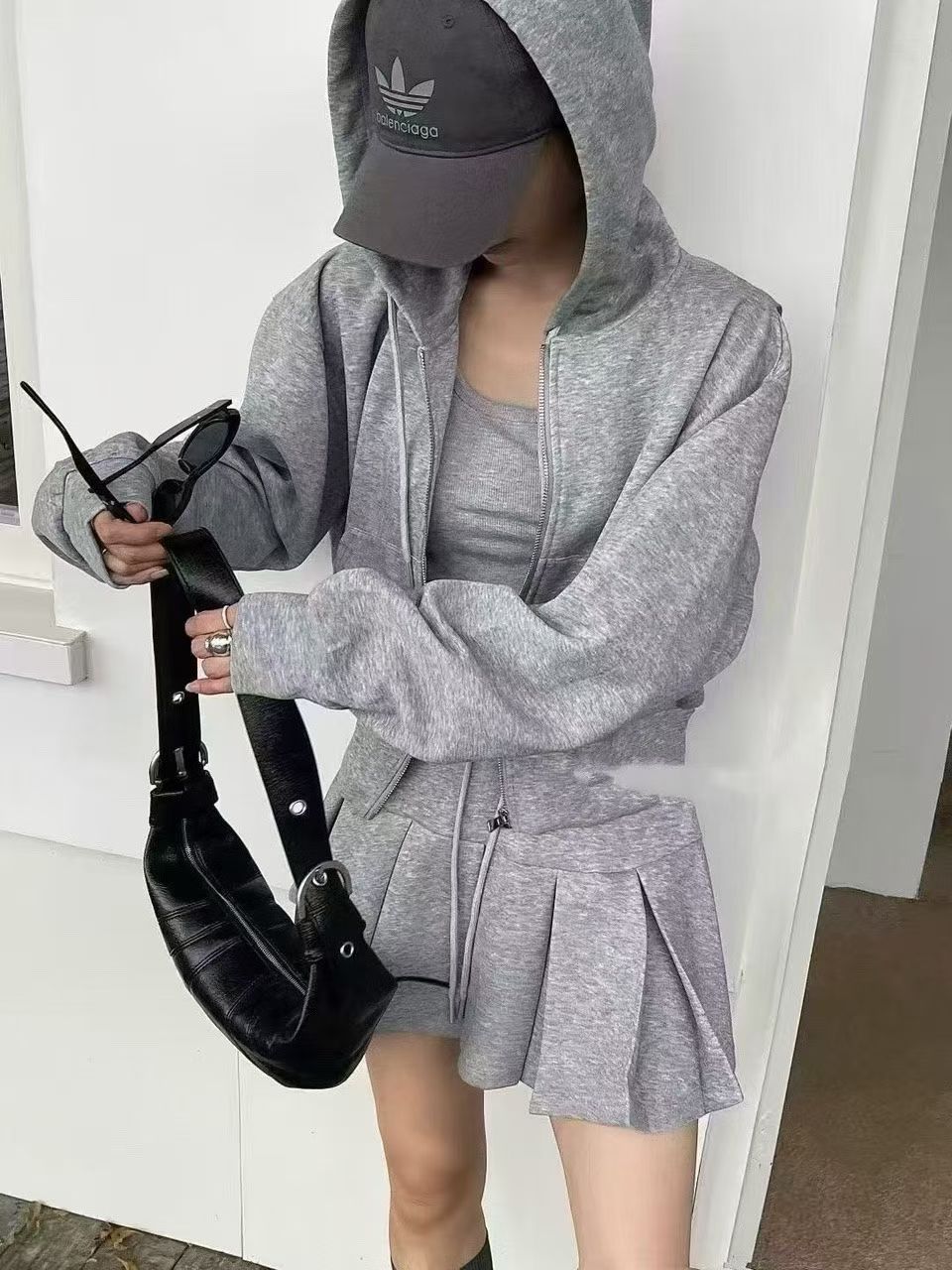 The Coquette Athleisure Pleated Set - 3 Piece Hoodie + Tank + Skirt Set