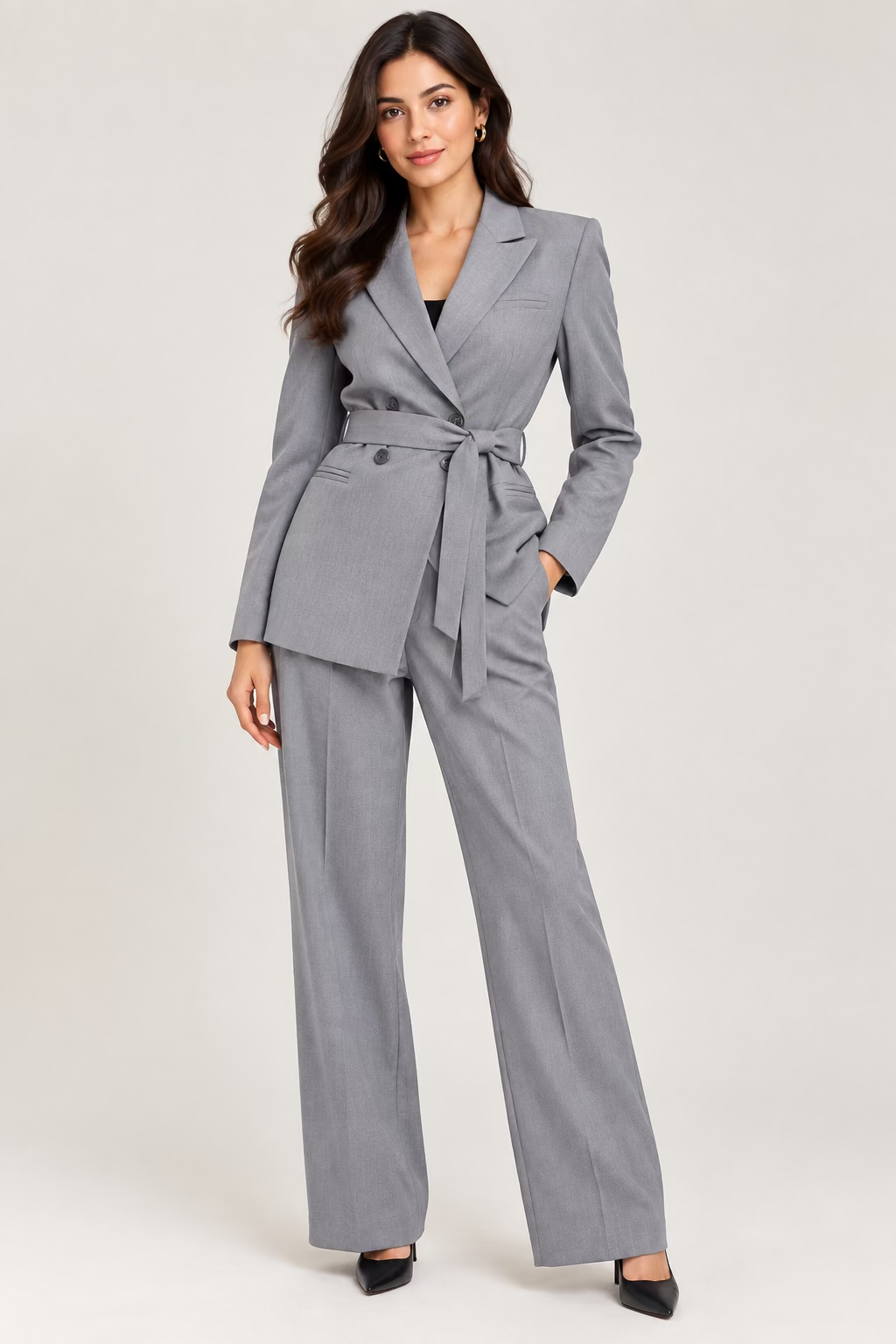 The Beige Belted Blazer &amp; Pleated Pants Set