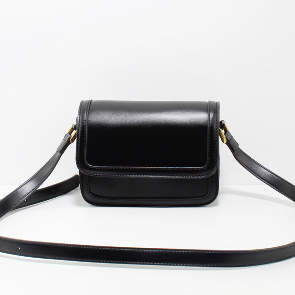 Black Leather Crossbody front view showing sleek design