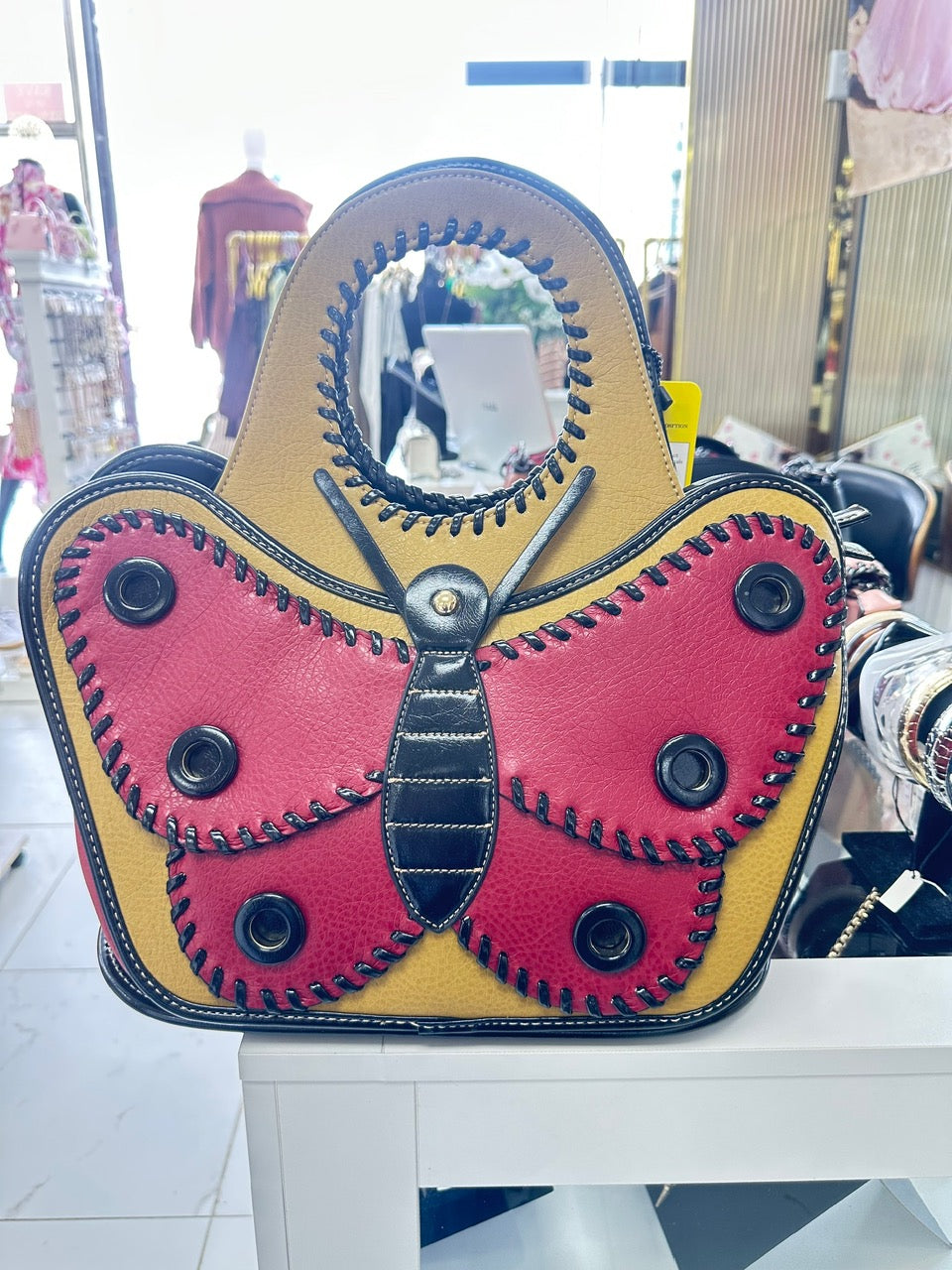 Spring Butterfly Fashion Bag front view showing butterfly design