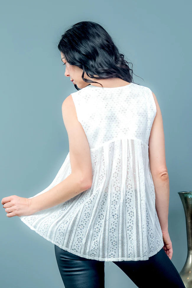 Lace Open Front Vest with Tie Front Closure