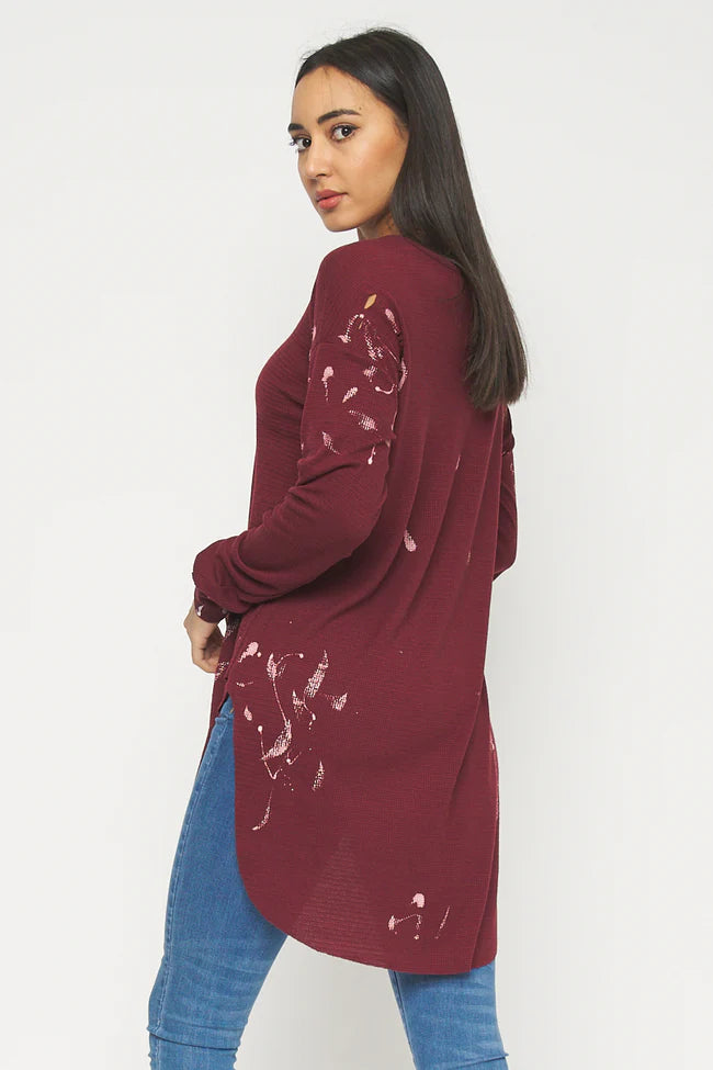 Long Sleeve Destroyed Knit T-shirt Top