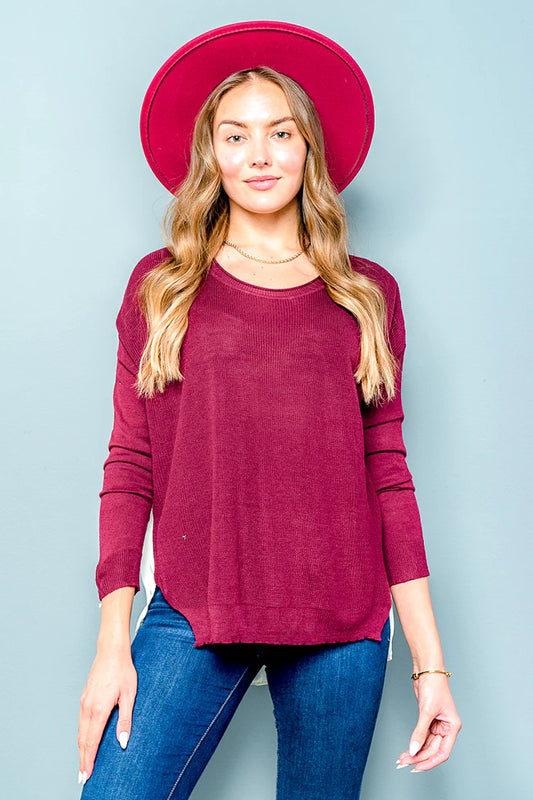 Long Sleeve Knit&Chiffon Top Sweater