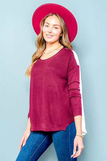 Long Sleeve Knit&amp;Chiffon Top Sweater