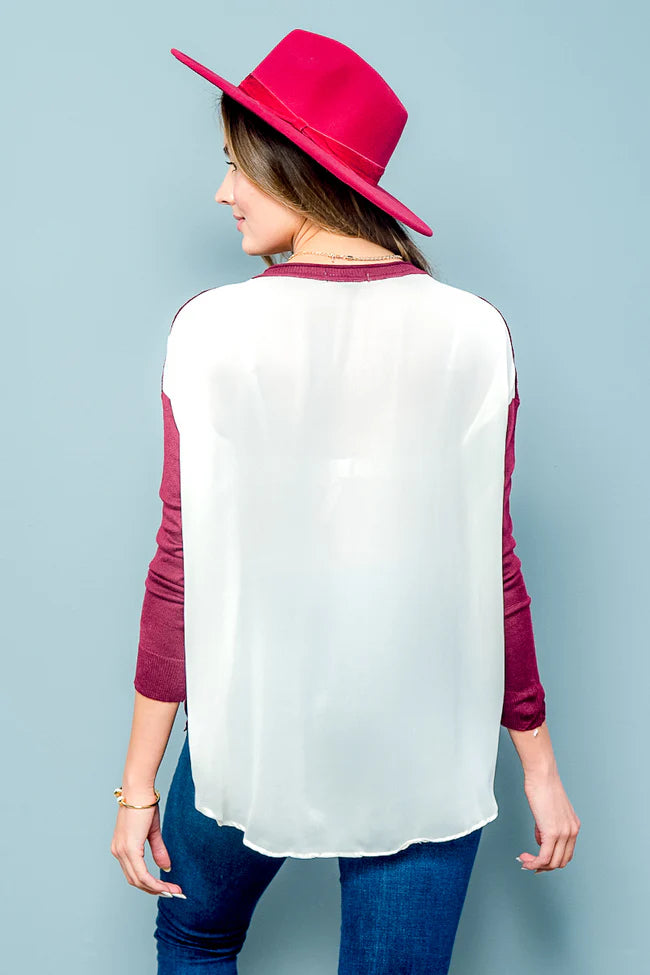 Long Sleeve Knit&Chiffon Top Sweater