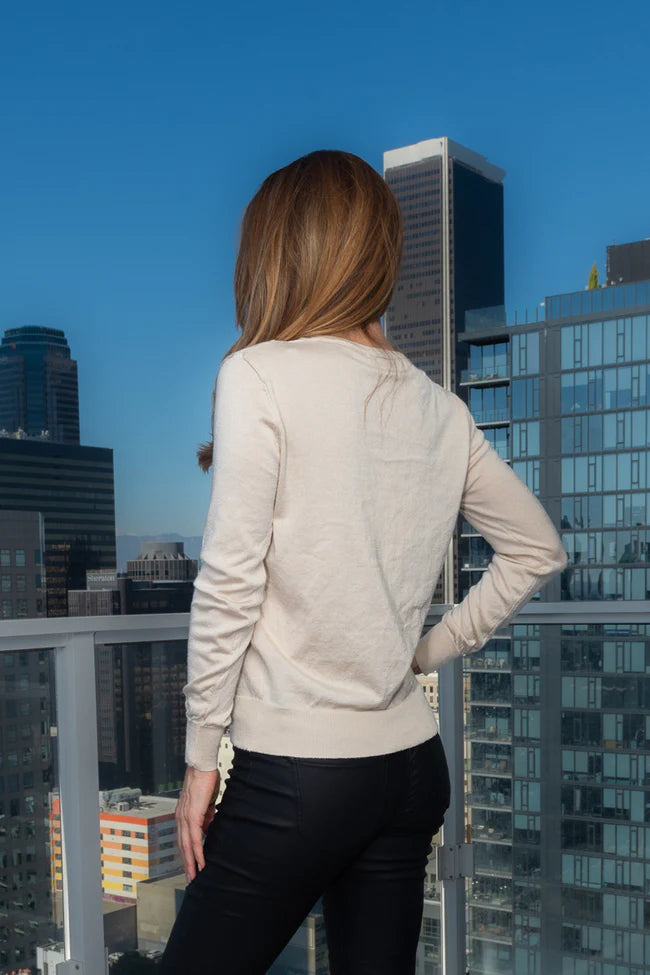 Long Sleeve V-Neck Knit Top With Cut Out Front Detail