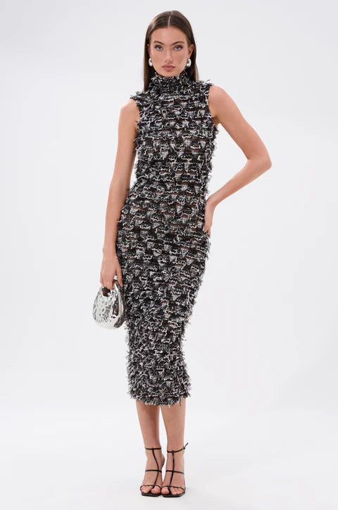 Next Up Shredded Mesh Midi Dress