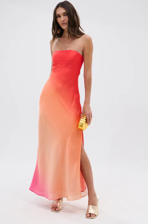 Ocean Breeze Ombre Satin Maxi Dress