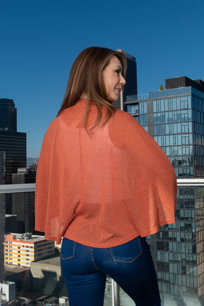 Open Front Knit Short Sleeve Kimono Cardigan In Rust