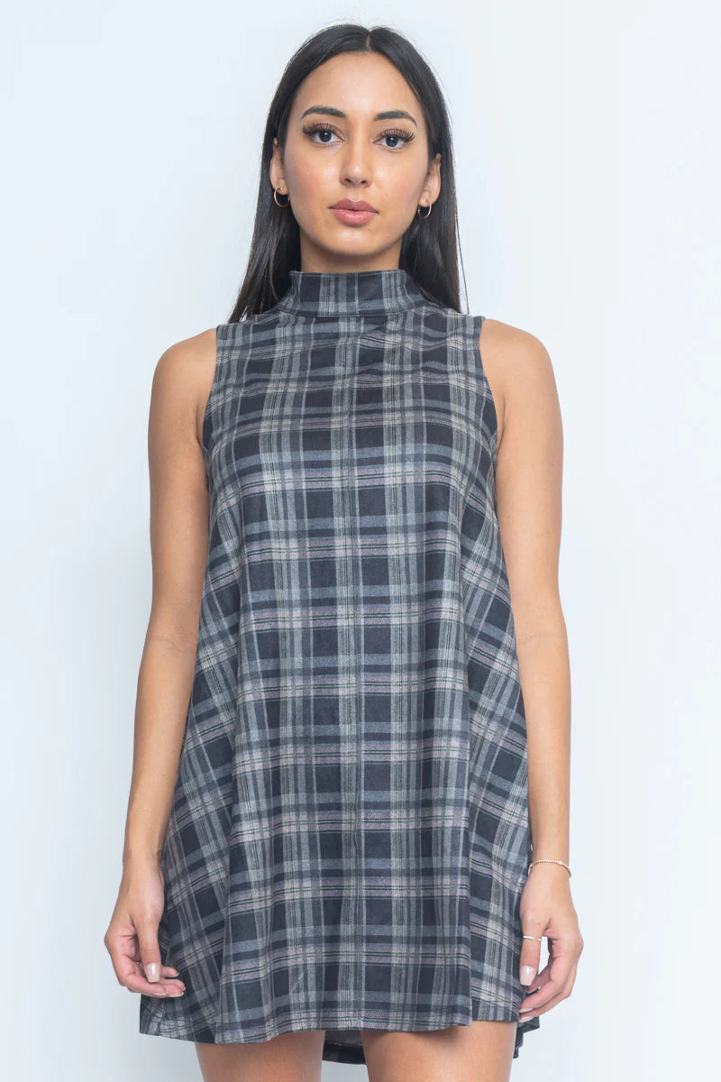 Plaid Sleeveless Tunic Mini Dress*