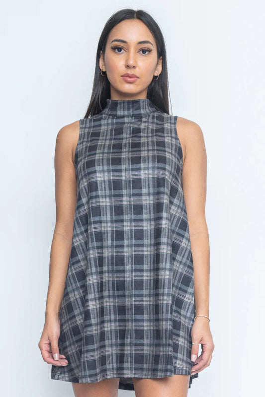 Plaid Sleeveless Tunic Mini Dress*