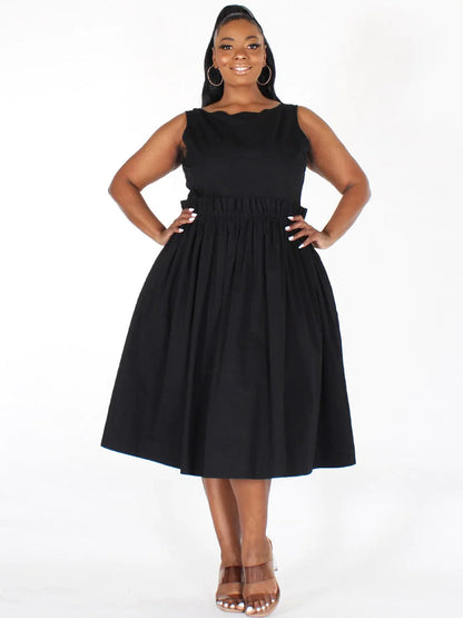 Plus Size Sleeveless Back Button Up Pockets Fit &amp; Flare Midi Dress