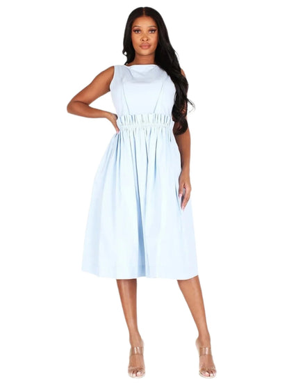 Plus Size Sleeveless Back Button Up Pockets Fit &amp; Flare Midi Dress