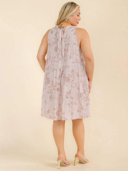 Plus Size Sleeveless Front Pockets Tunic Floral Mini Dress