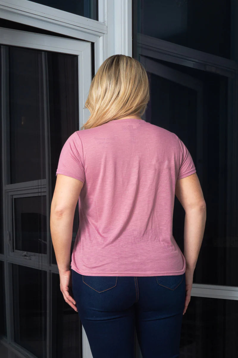 Plus Size Soft V-Neck Short Sleeve Tee Shirt with Front Pocket*