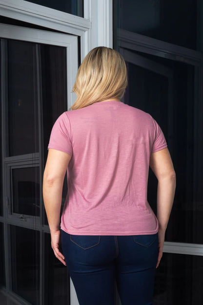 Plus Size Soft V-Neck Short Sleeve Tee Shirt with Front Pocket*
