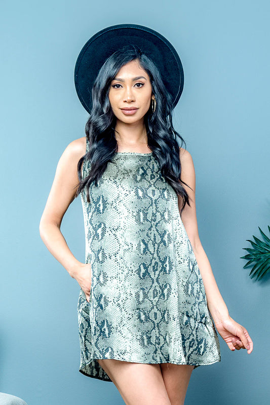 Pretty Snake Print Mini Dress w/ Pockets*