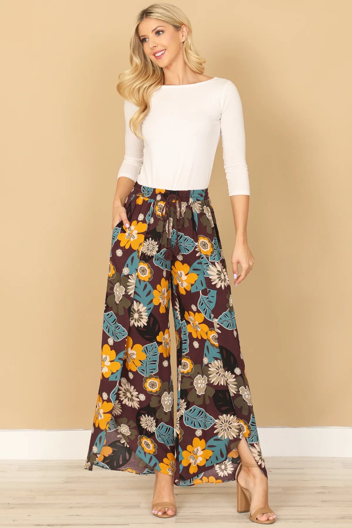 Purple Yellow Printed Tulip Pants