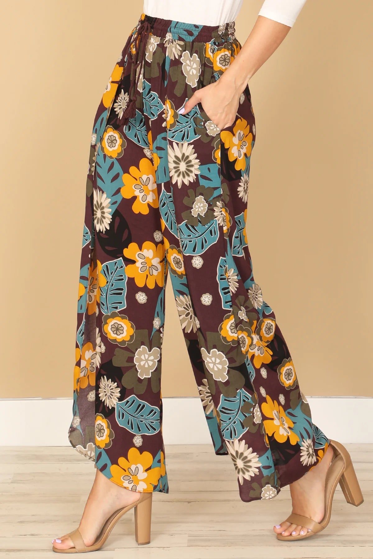 Purple Yellow Printed Tulip Pants