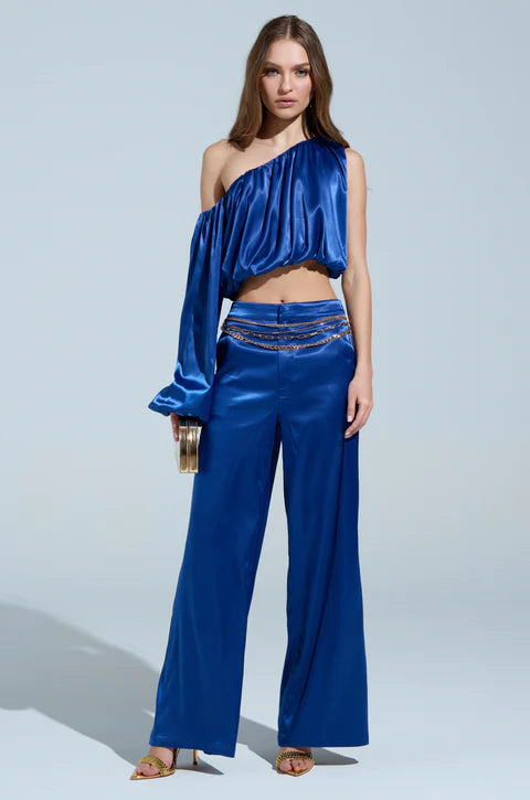 Royal Blue Wide Satin Pants