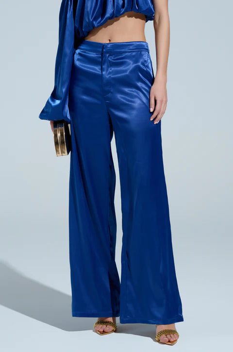 Royal Blue Wide Satin Pants