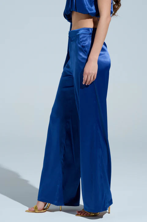Royal Blue Wide Satin Pants