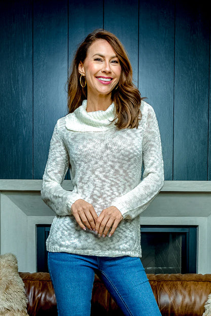Sexy see-trough Cowl Neck Open Knit Long Sleeve Sweater