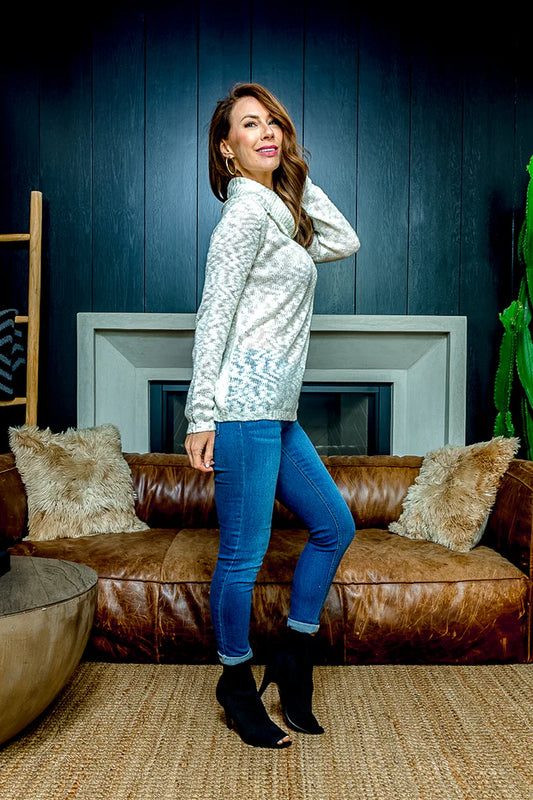 Sexy see-trough Cowl Neck Open Knit Long Sleeve Sweater