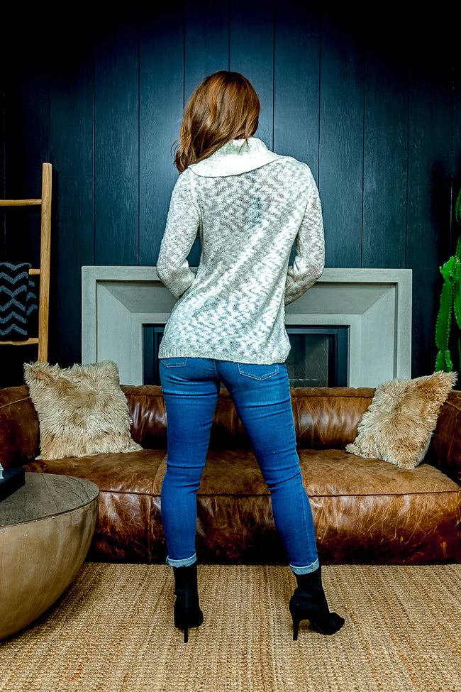 Sexy see-trough Cowl Neck Open Knit Long Sleeve Sweater