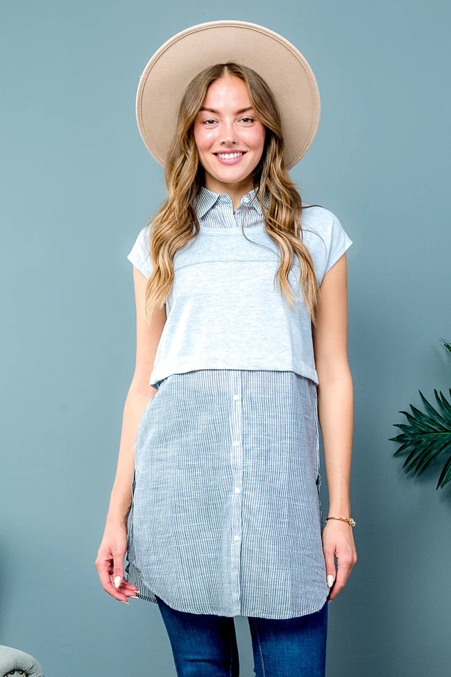 Short Sleeve Bohemian Style Stripped Tunic Top