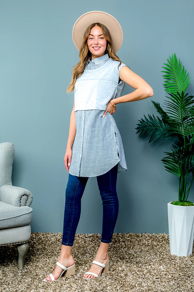 Short Sleeve Bohemian Style Stripped Tunic Top