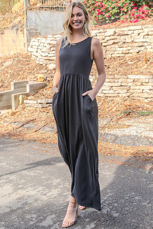 Solid Sleeveless Maxi Dress