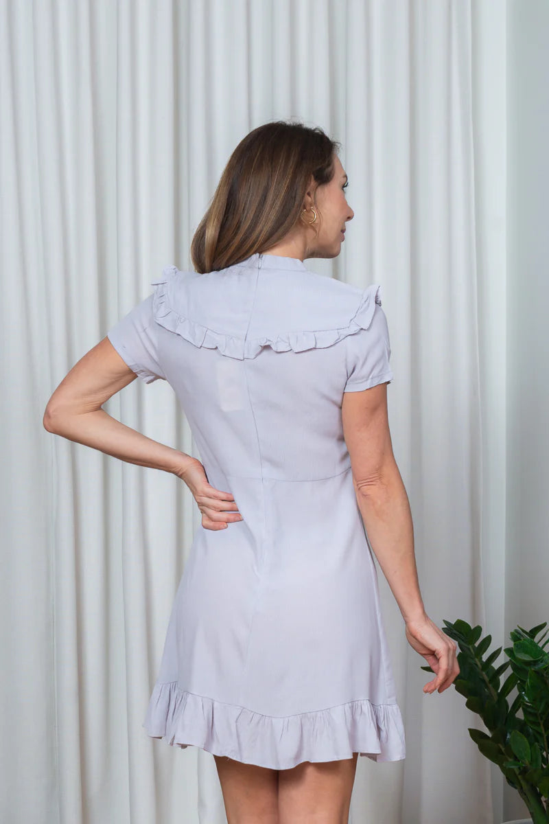 Sweetie' Short Sleeve High Mock Neck Mini Dress with Ruffle Bib & Hem