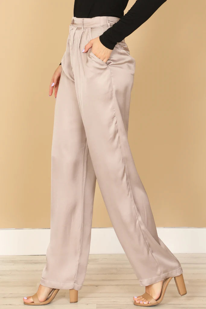Taupe Satiny Straight Pants