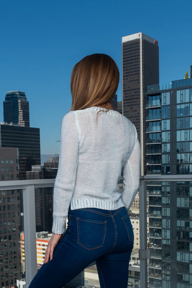 V-Neck Coated Cable Knit Sweater