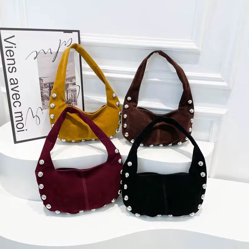 WOMEN HOBO BAG STUDDED SLOUCHY BAG